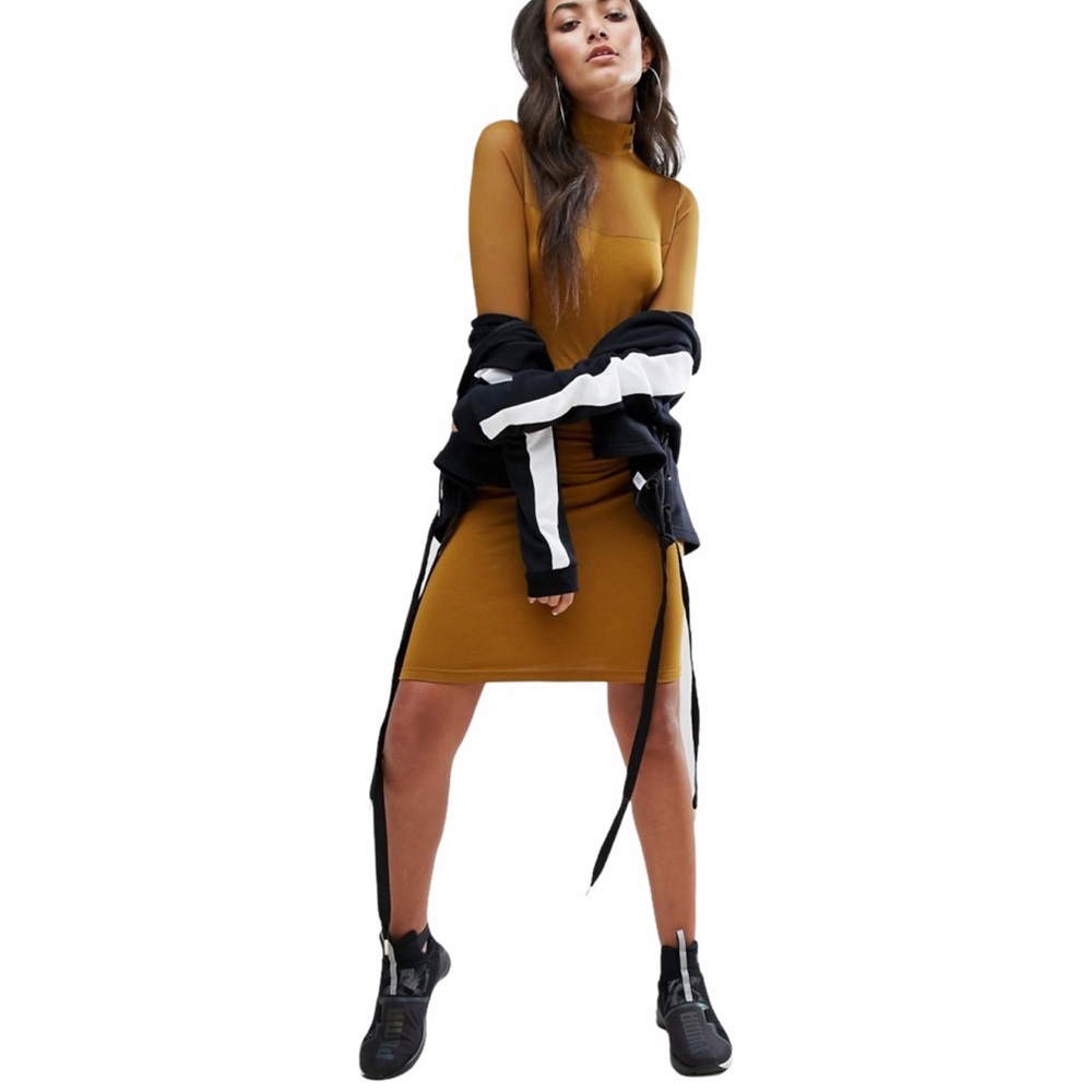 Puma orangeโ bodycon mesh dress XXS